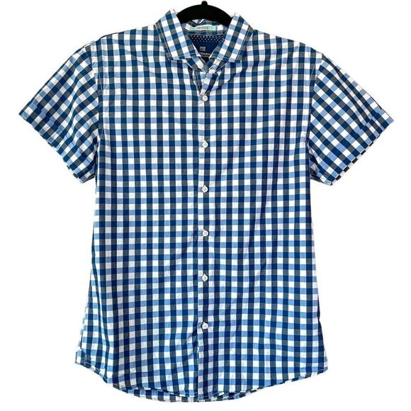 Scotch & Soda Vacanza Blue Short Sleeve Checkered Button Up Shirt Size Small - Picture 1 of 5